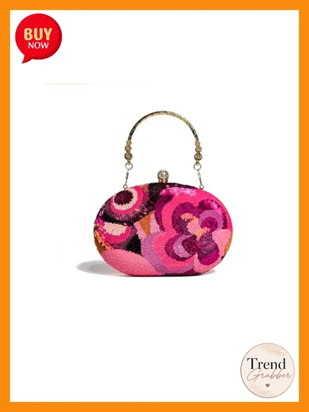 Women's Floral Sequin Clutch Purse, Sparkly Evening Bag, Detachable Chain